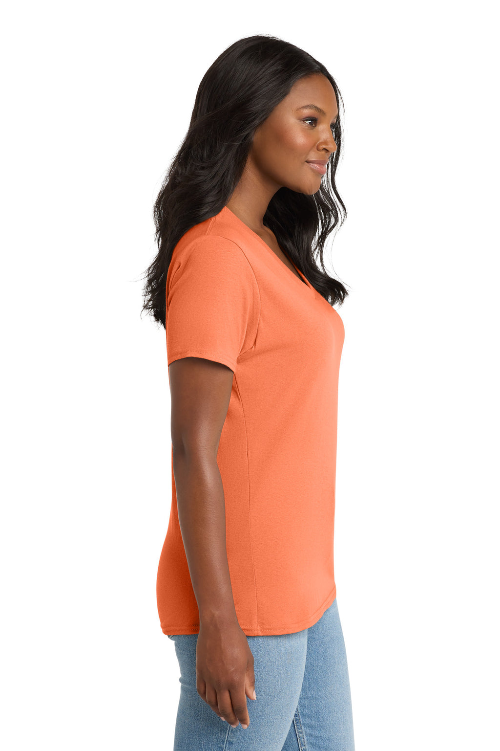 Port & Co Women's Core Cotton V-Neck Tee. LPC54V - Neon Orange - side