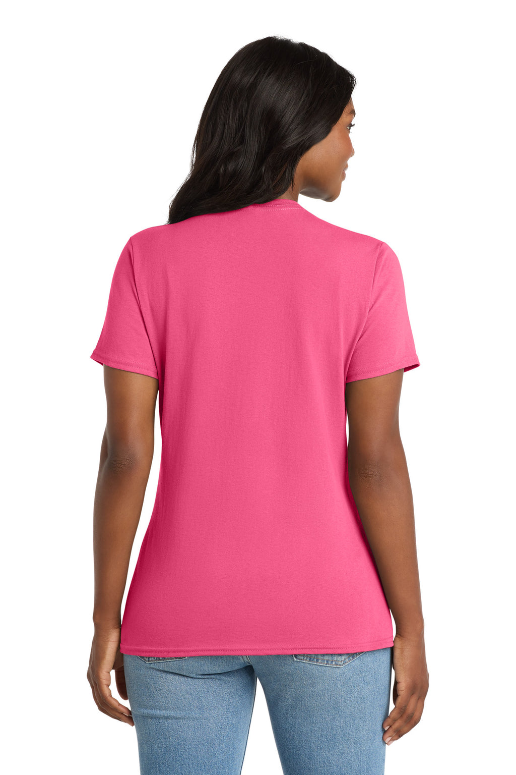 Port & Co Women's Core Cotton V-Neck Tee. LPC54V - Neon Pink - back