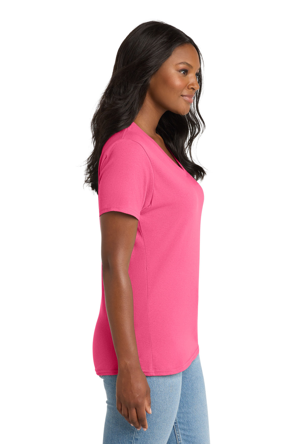 Port & Co Women's Core Cotton V-Neck Tee. LPC54V - Neon Pink - side