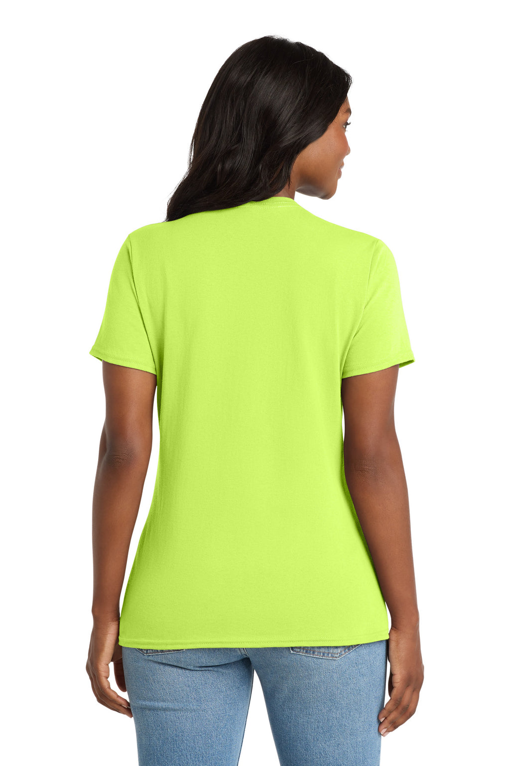 Port & Co Women's Core Cotton V-Neck Tee. LPC54V - Neon Yellow - back