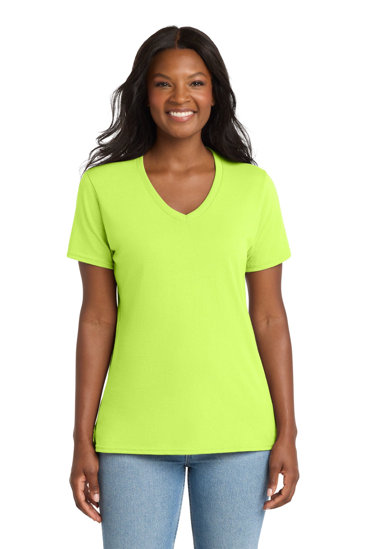 Port & Co Women's Core Cotton V-Neck Tee. LPC54V - Neon Yellow - front