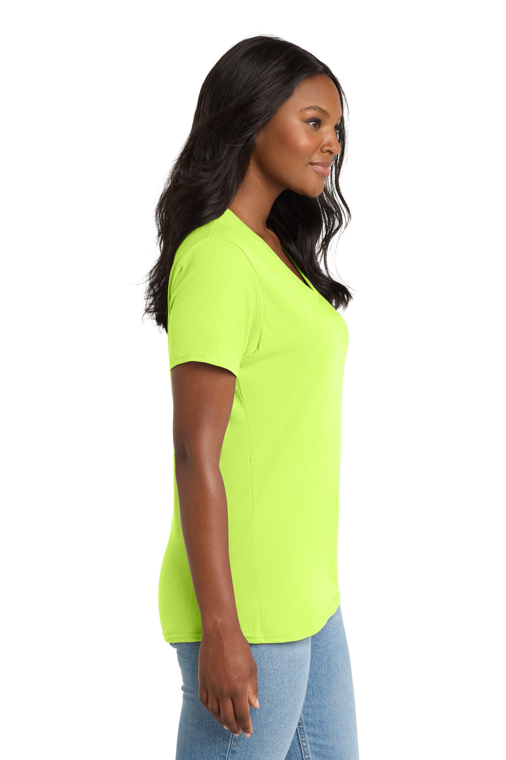 Port & Co Women's Core Cotton V-Neck Tee. LPC54V - Neon Yellow - side