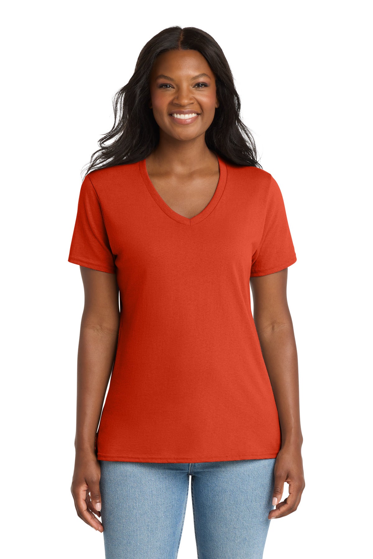 Port & Co Women's Core Cotton V-Neck Tee. LPC54V - Orange - front