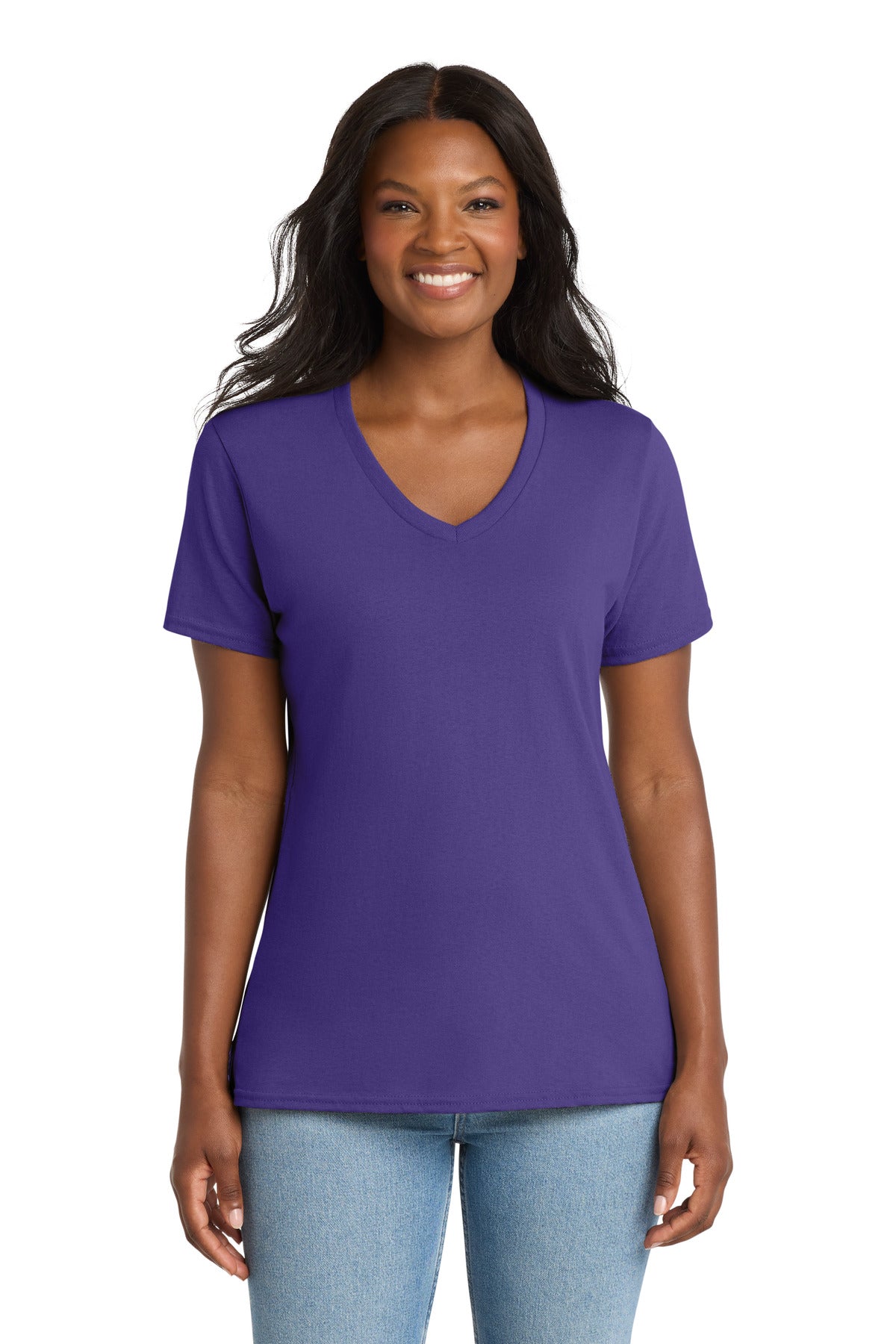Port & Co Women's Core Cotton V-Neck Tee. LPC54V - Purple - front