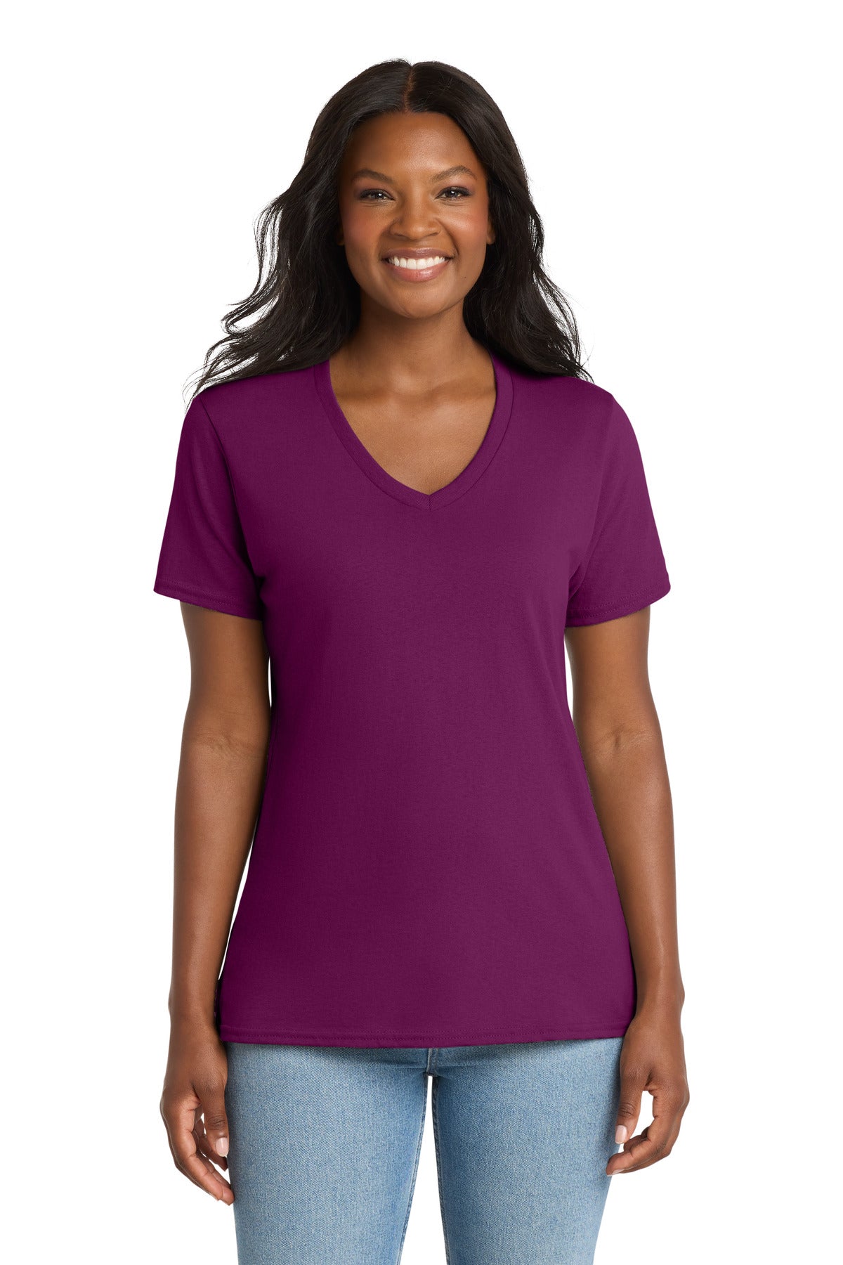 Port & Co Women's Core Cotton V-Neck Tee. LPC54V - Raspberry - front