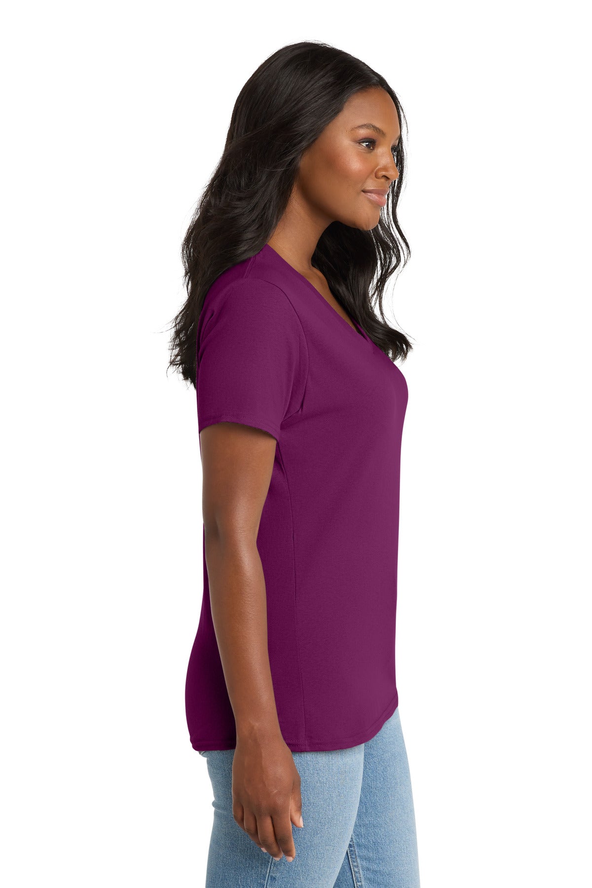 Port & Co Women's Core Cotton V-Neck Tee. LPC54V - Raspberry - side