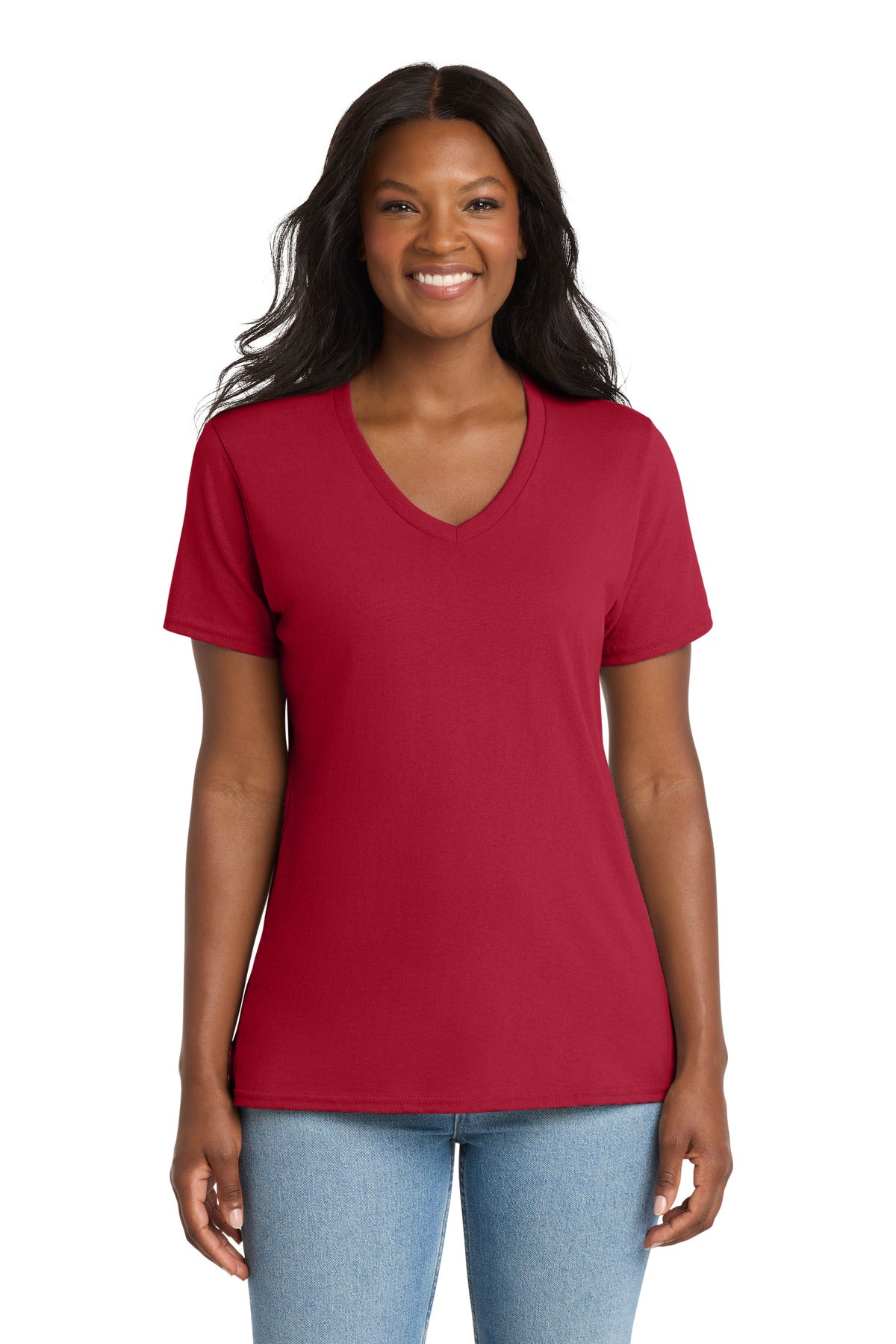 Port & Co Women's Core Cotton V-Neck Tee. LPC54V - Red - front