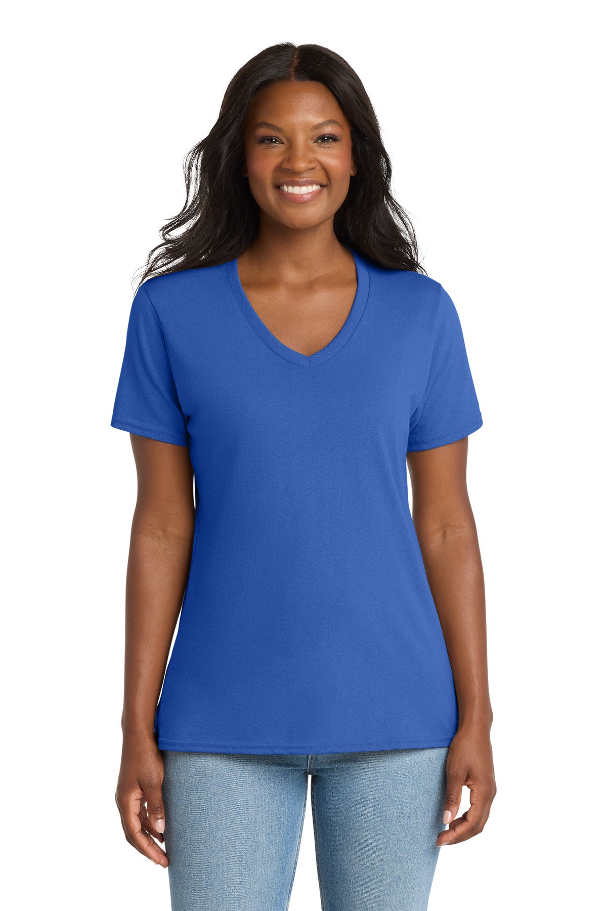 Port & Co Women's Core Cotton V-Neck Tee. LPC54V - Royal - front