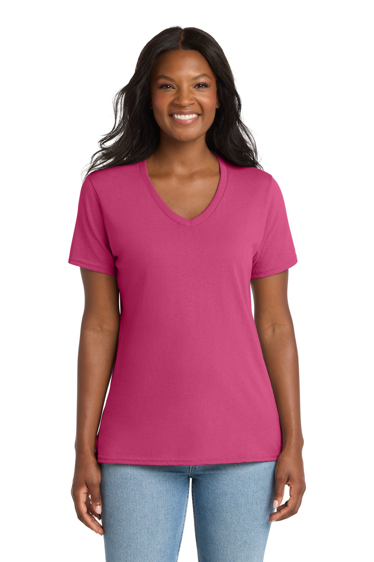 Port & Co Women's Core Cotton V-Neck Tee. LPC54V - Sangria - front