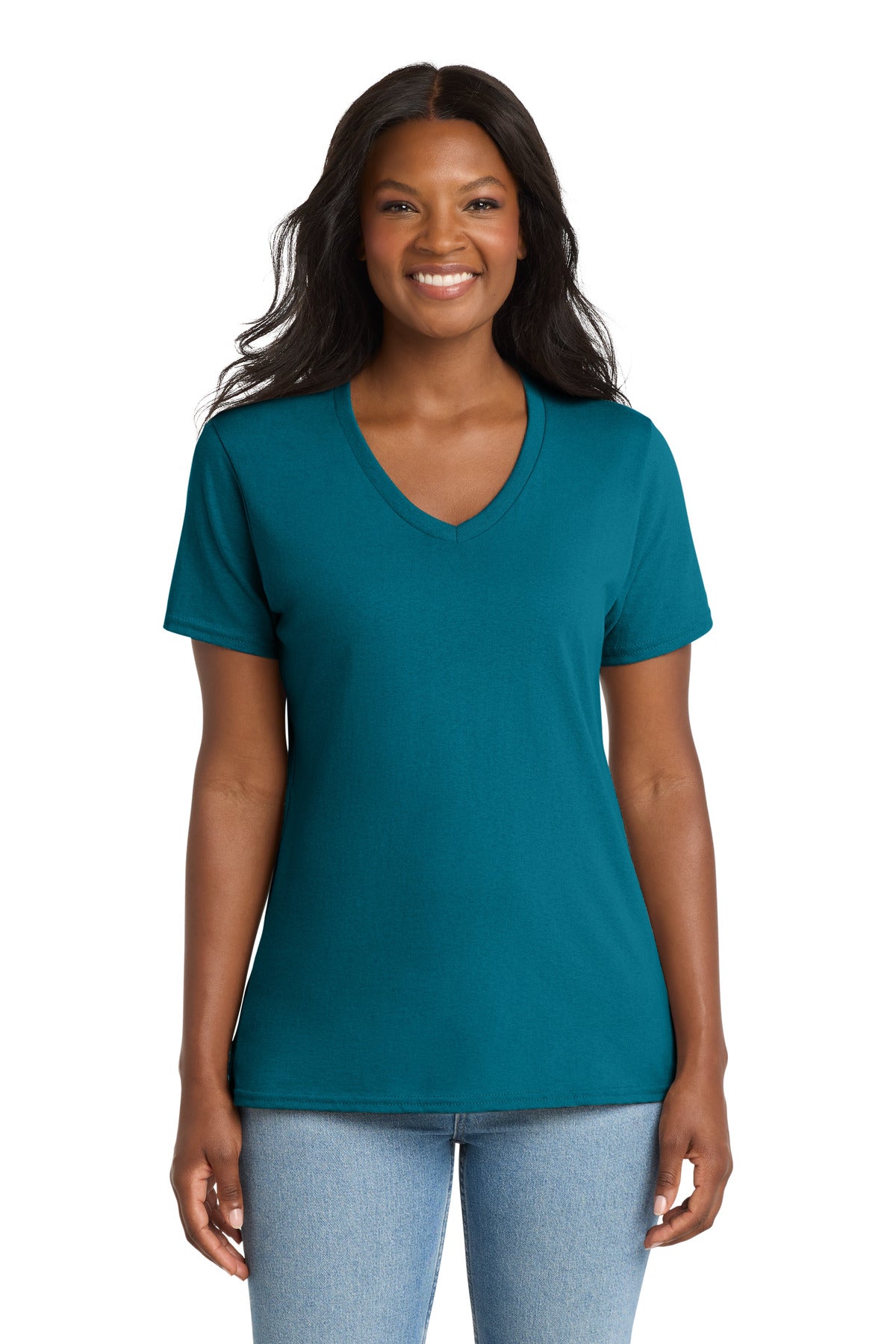 Port & Co Women's Core Cotton V-Neck Tee. LPC54V - Teal - front