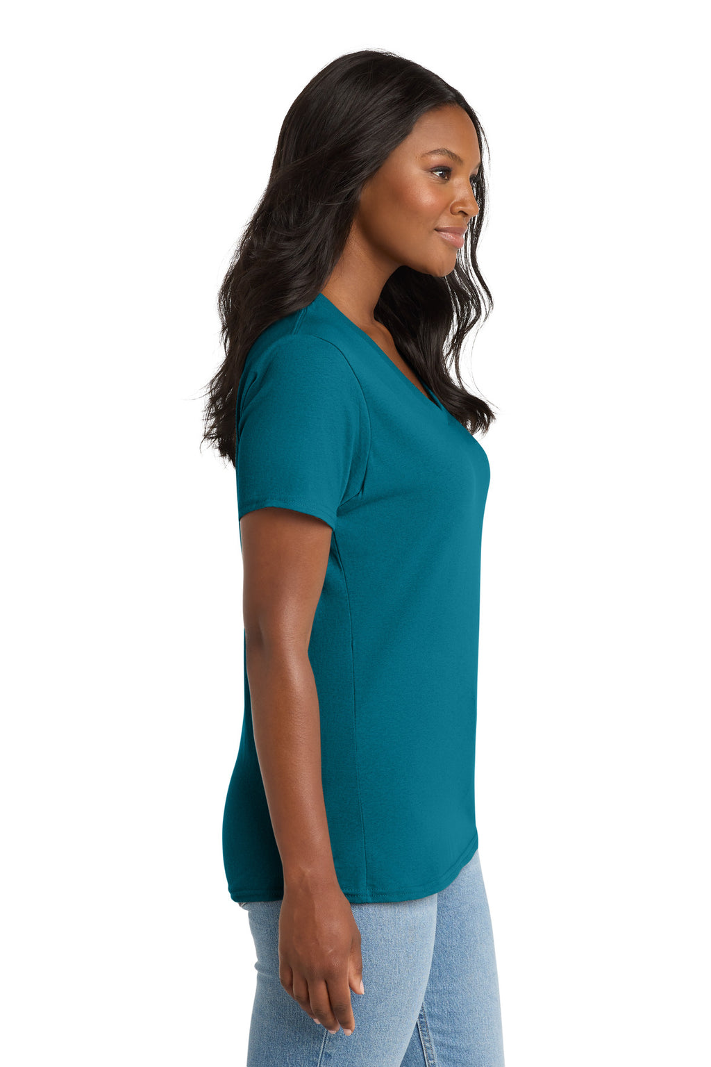 Port & Co Women's Core Cotton V-Neck Tee. LPC54V - Teal - side