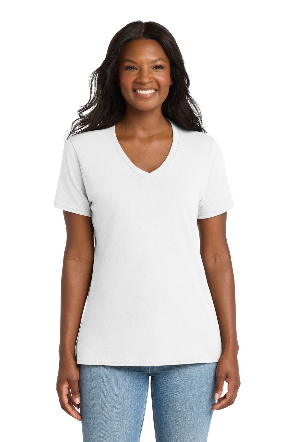 Port & Co Women's Core Cotton V-Neck Tee. LPC54V - White - front
