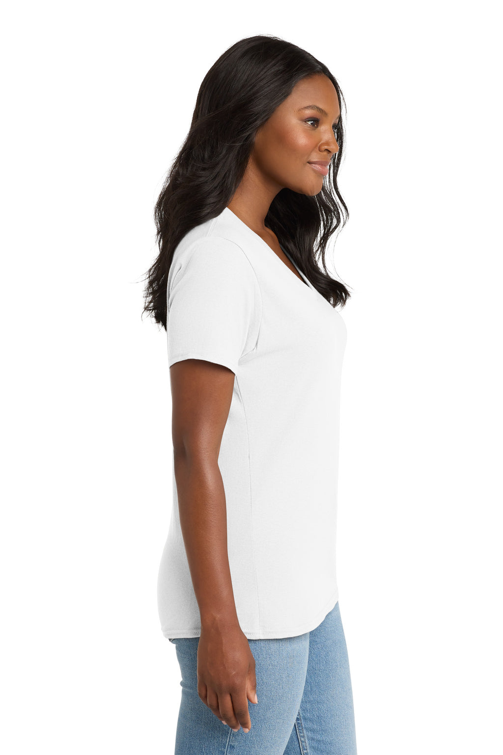 Port & Co Women's Core Cotton V-Neck Tee. LPC54V - White - side