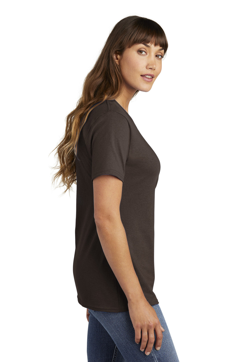 Port & Co Women's Core Cotton Tee. LPC54 - Dark Chocolate Brown - side
