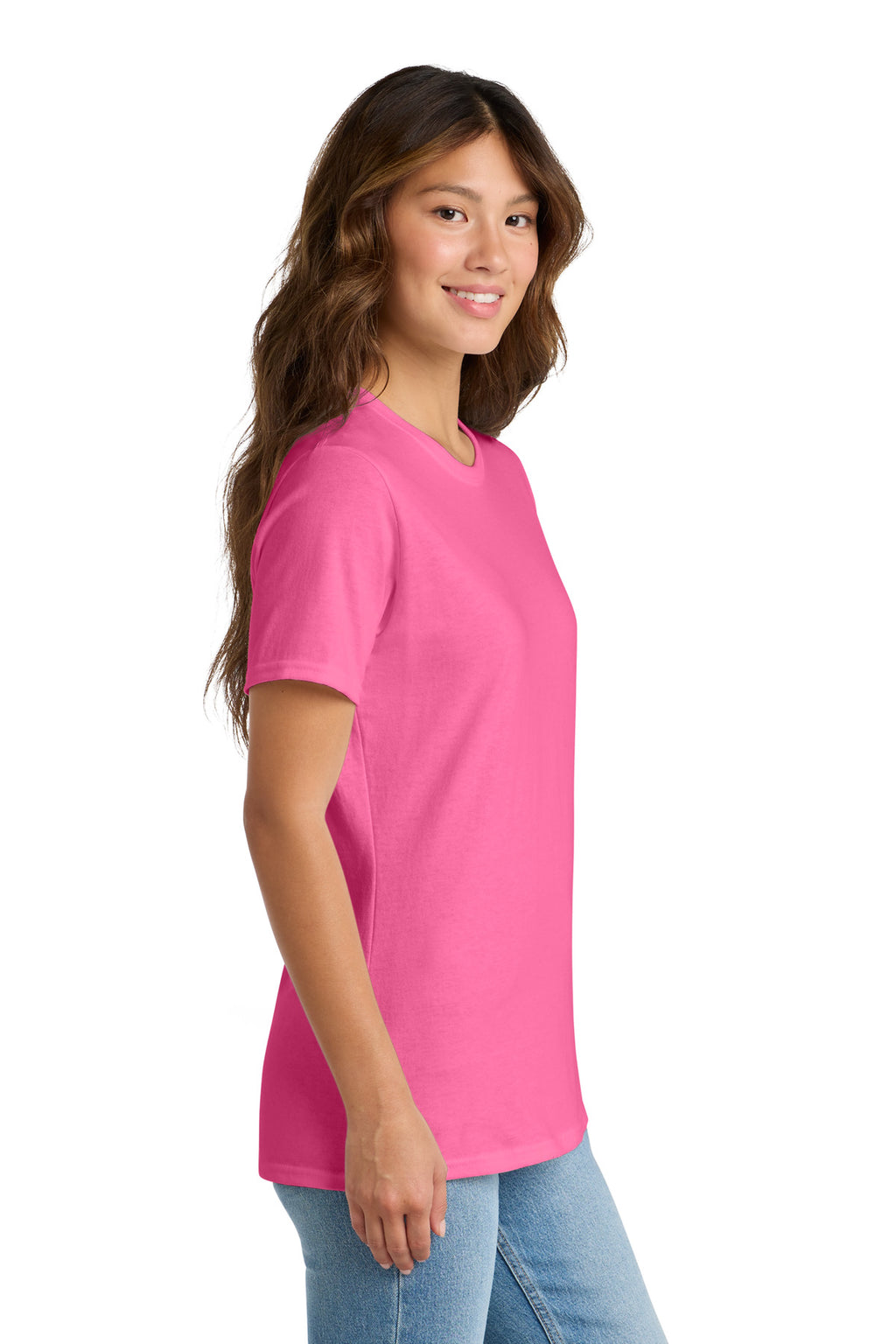 Port & Co Women's Core Cotton Tee. LPC54 - Neon Pink - side