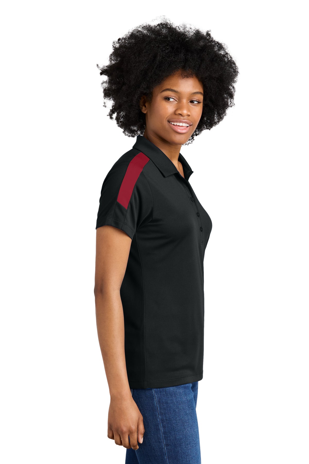 Sport-Tek Women's Competitor United Polo LST104 - Black/ Deep Red - side