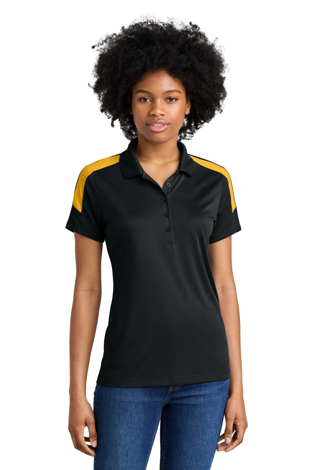 Sport-Tek Women's Competitor United Polo LST104 - Black/ Gold - front