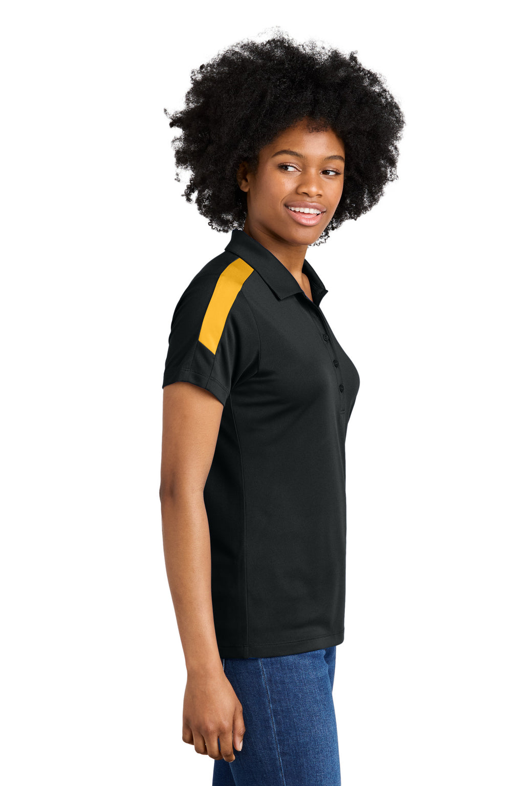 Sport-Tek Women's Competitor United Polo LST104 - Black/ Gold - side