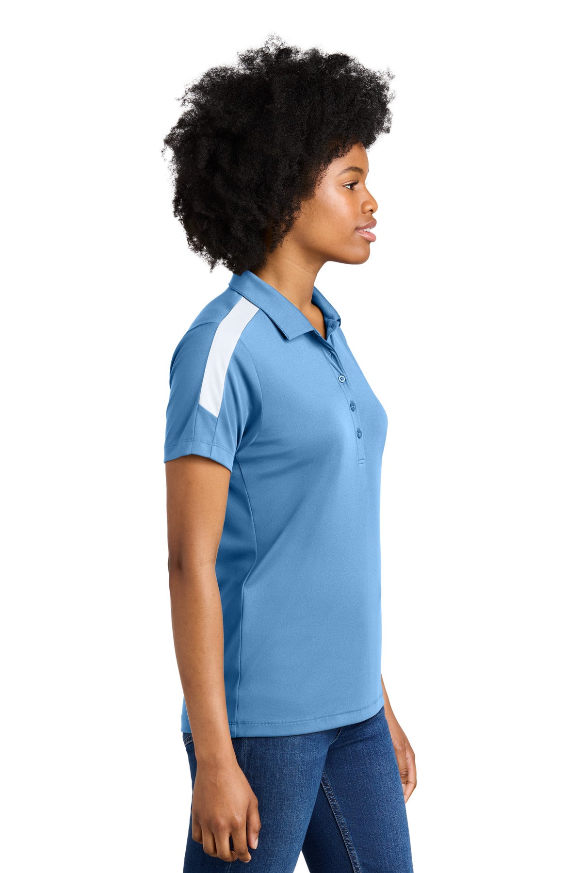 Sport-Tek Women's Competitor United Polo LST104 - Carolina Blue/ White - side