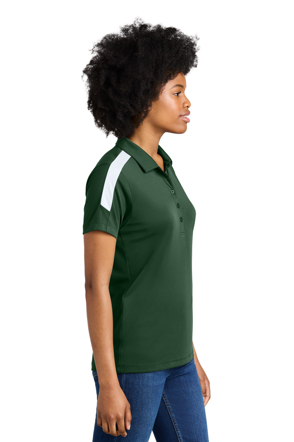Sport-Tek Women's Competitor United Polo LST104 - Forest Green/ White - side