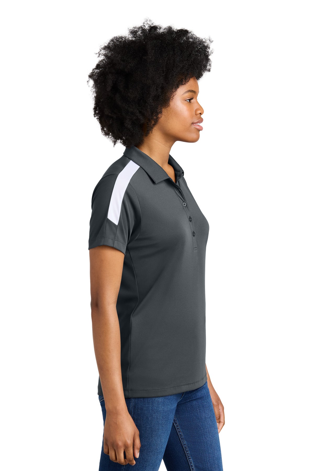Sport-Tek Women's Competitor United Polo LST104 - Iron Grey/ White - side