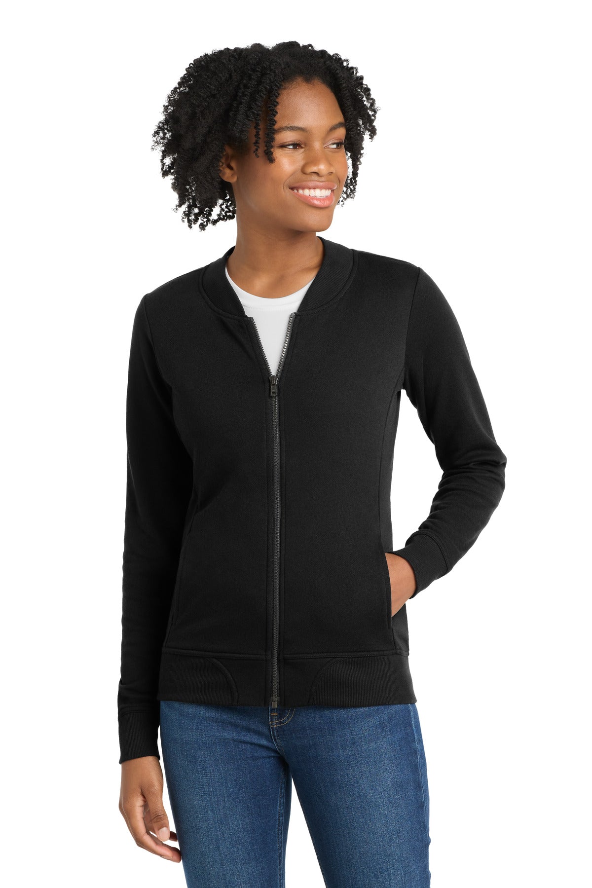 Sport-Tek Women's Lightweight French Terry Bomber LST274 - Black - front