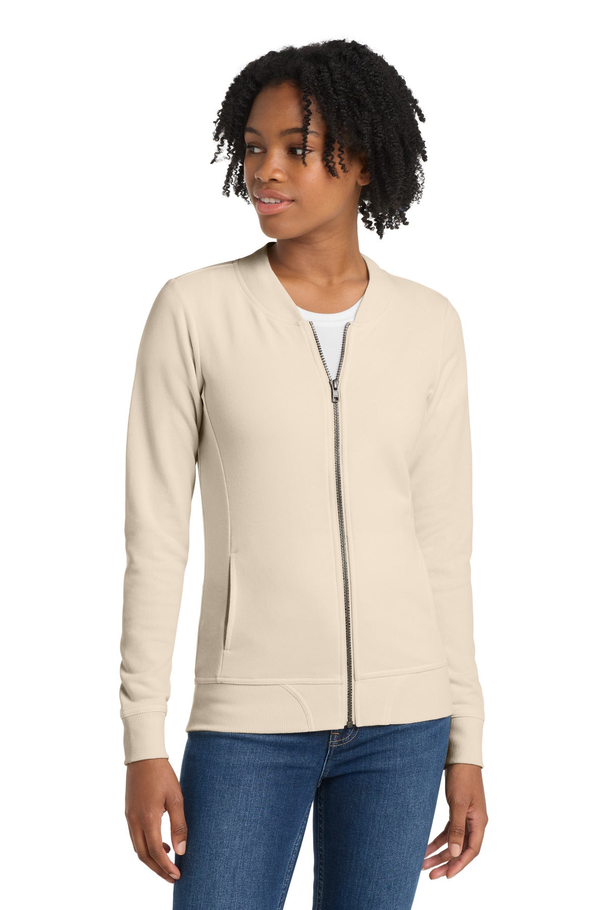 Sport-Tek Women's Lightweight French Terry Bomber LST274 - Ecru - front