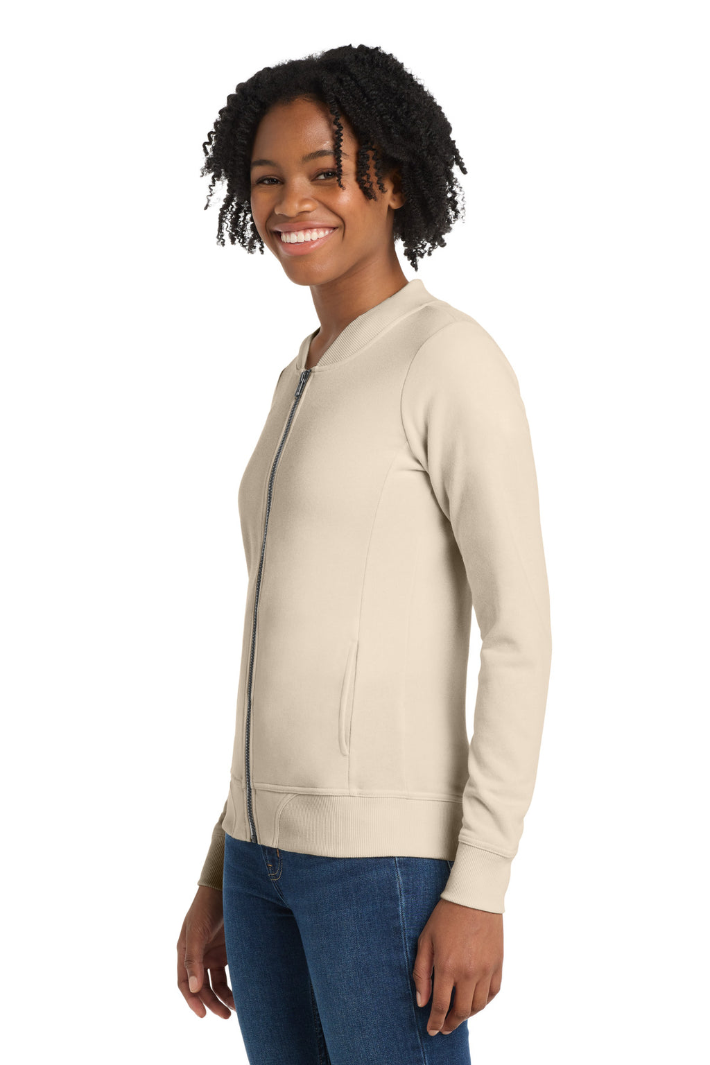 Sport-Tek Women's Lightweight French Terry Bomber LST274 - Ecru - side