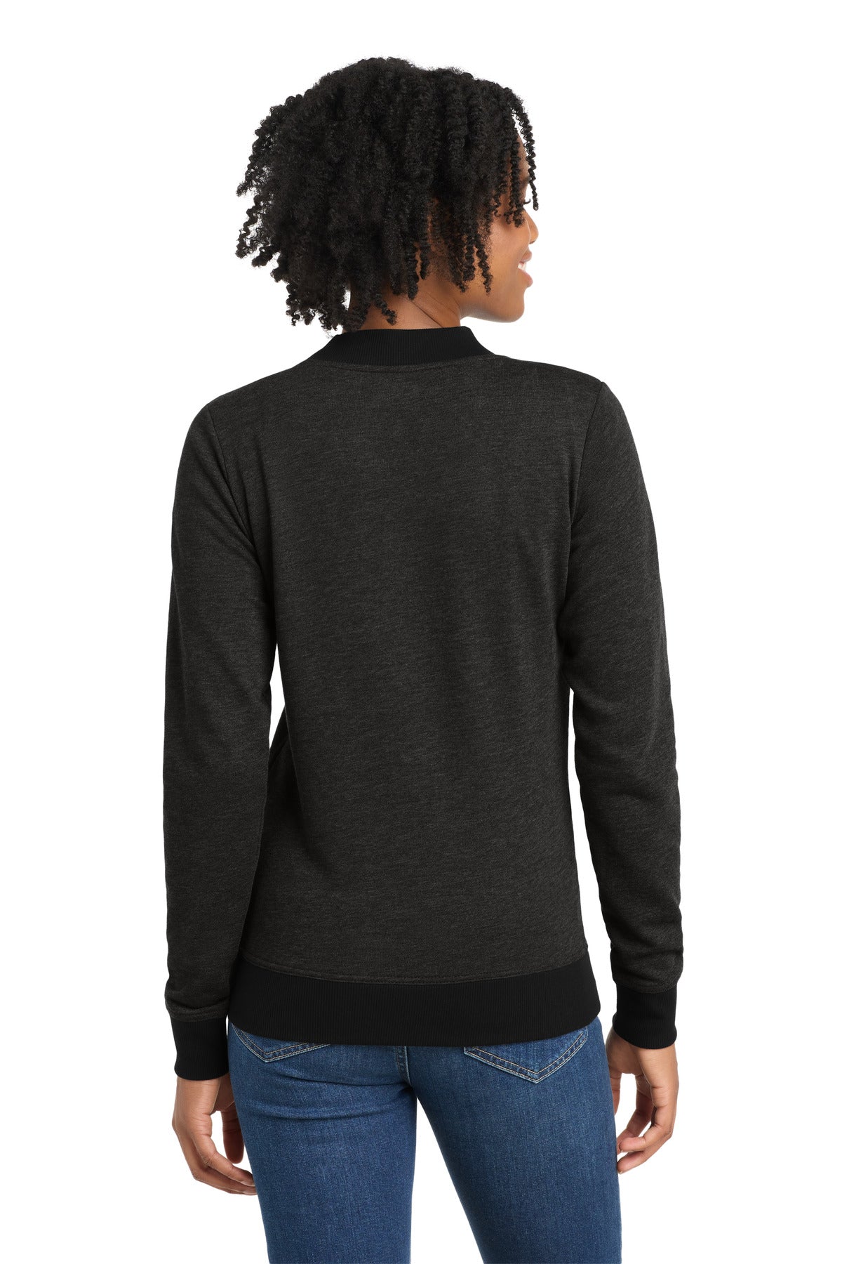 Sport-Tek Women's Lightweight French Terry Bomber LST274 - Heather Black - back