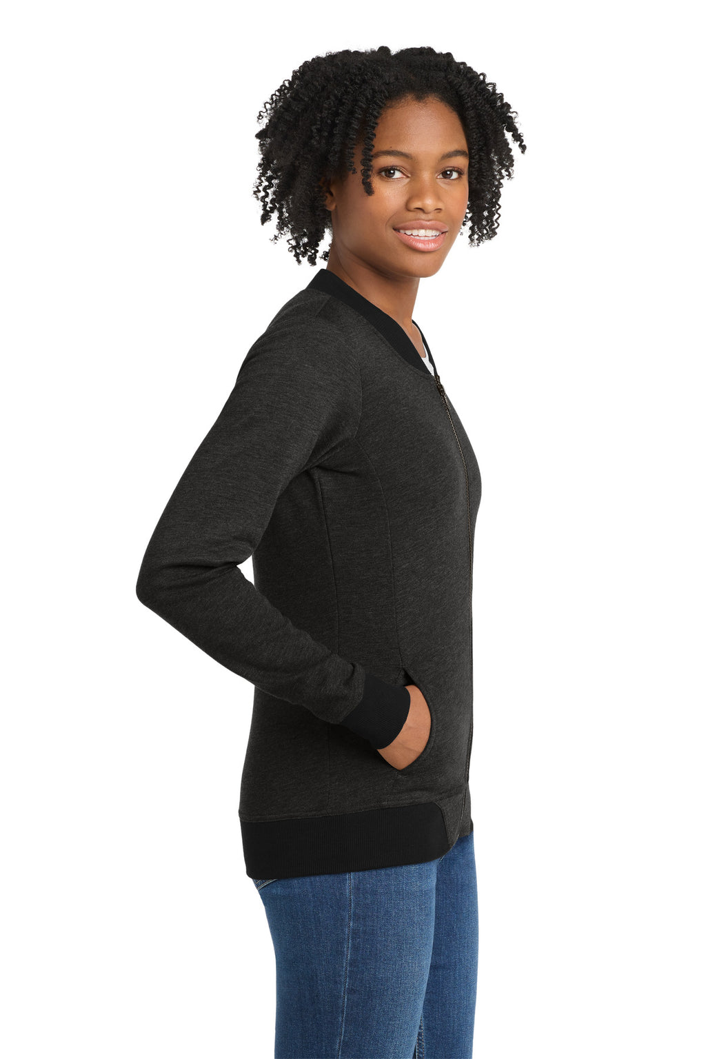 Sport-Tek Women's Lightweight French Terry Bomber LST274 - Heather Black - side
