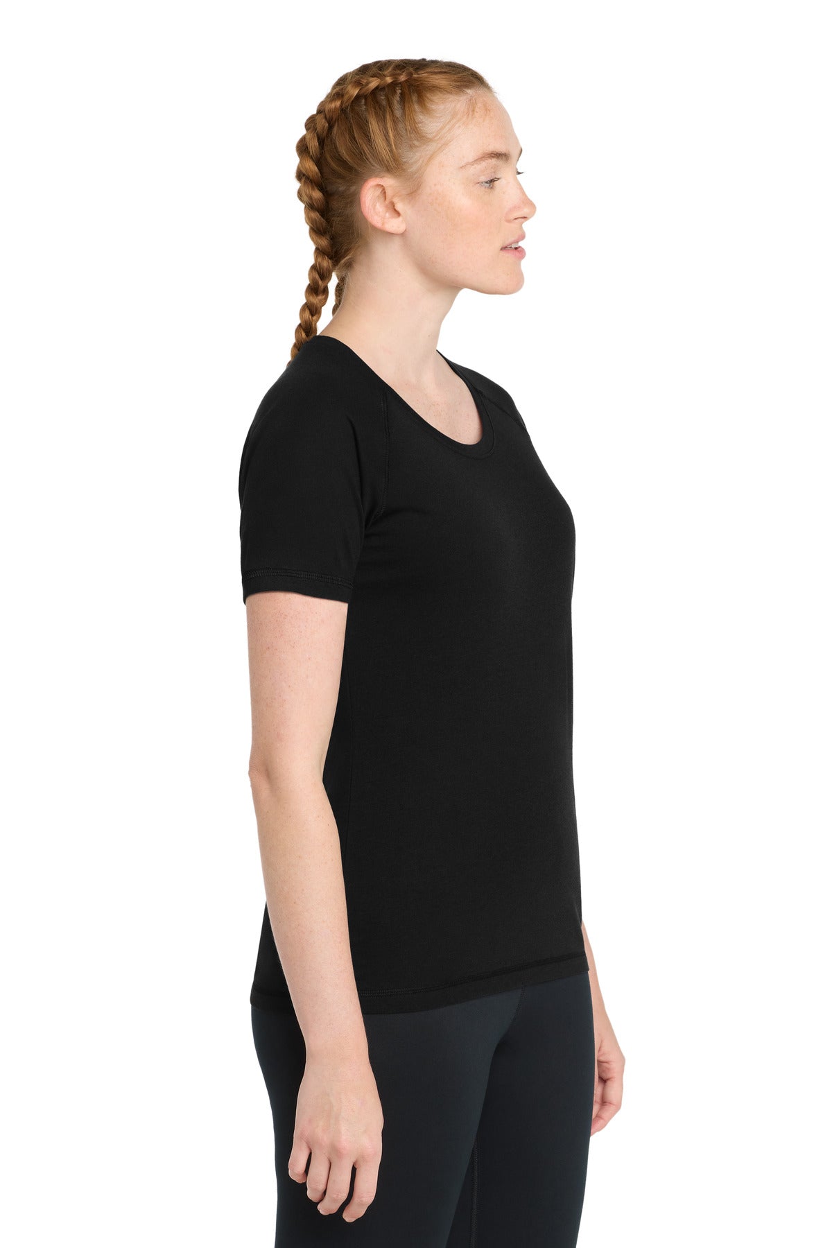 Sport-Tek Women's PosiCharge Tri-Blend Wicking Scoop Neck Raglan Tee. LST400 - Black Triad Solid - side