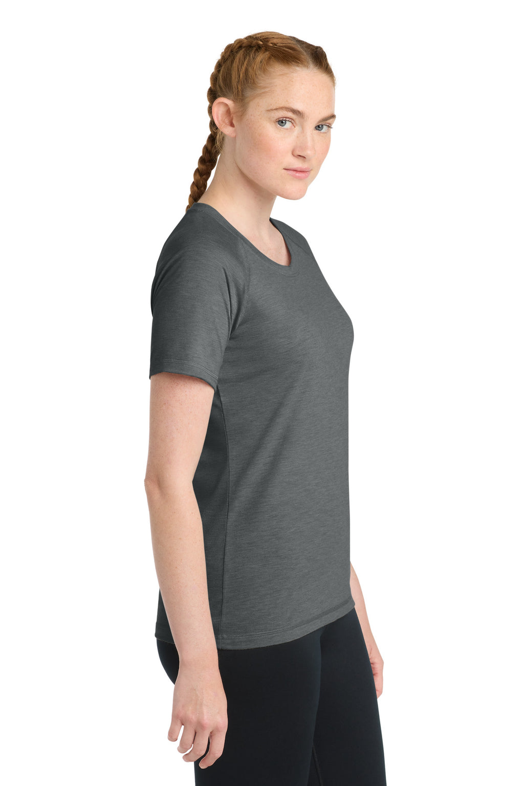 Sport-Tek Women's PosiCharge Tri-Blend Wicking Scoop Neck Raglan Tee. LST400 - Dark Grey Heather - side