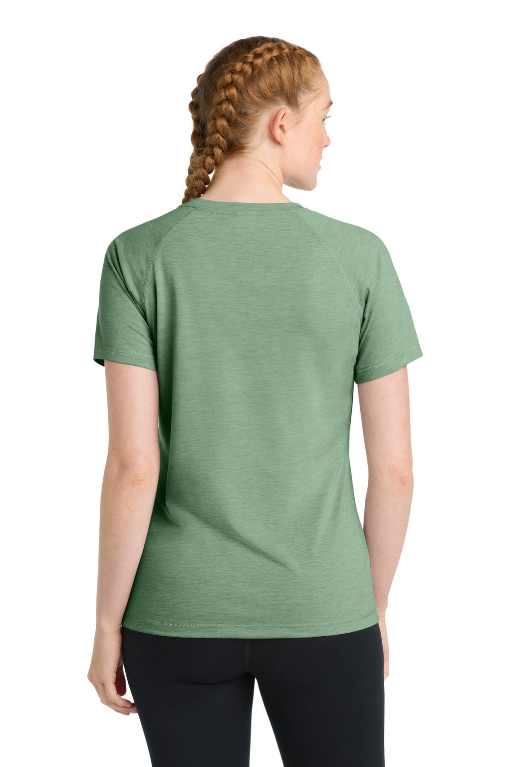 Sport-Tek Women's PosiCharge Tri-Blend Wicking Scoop Neck Raglan Tee. LST400 - Forest Green Heather - back