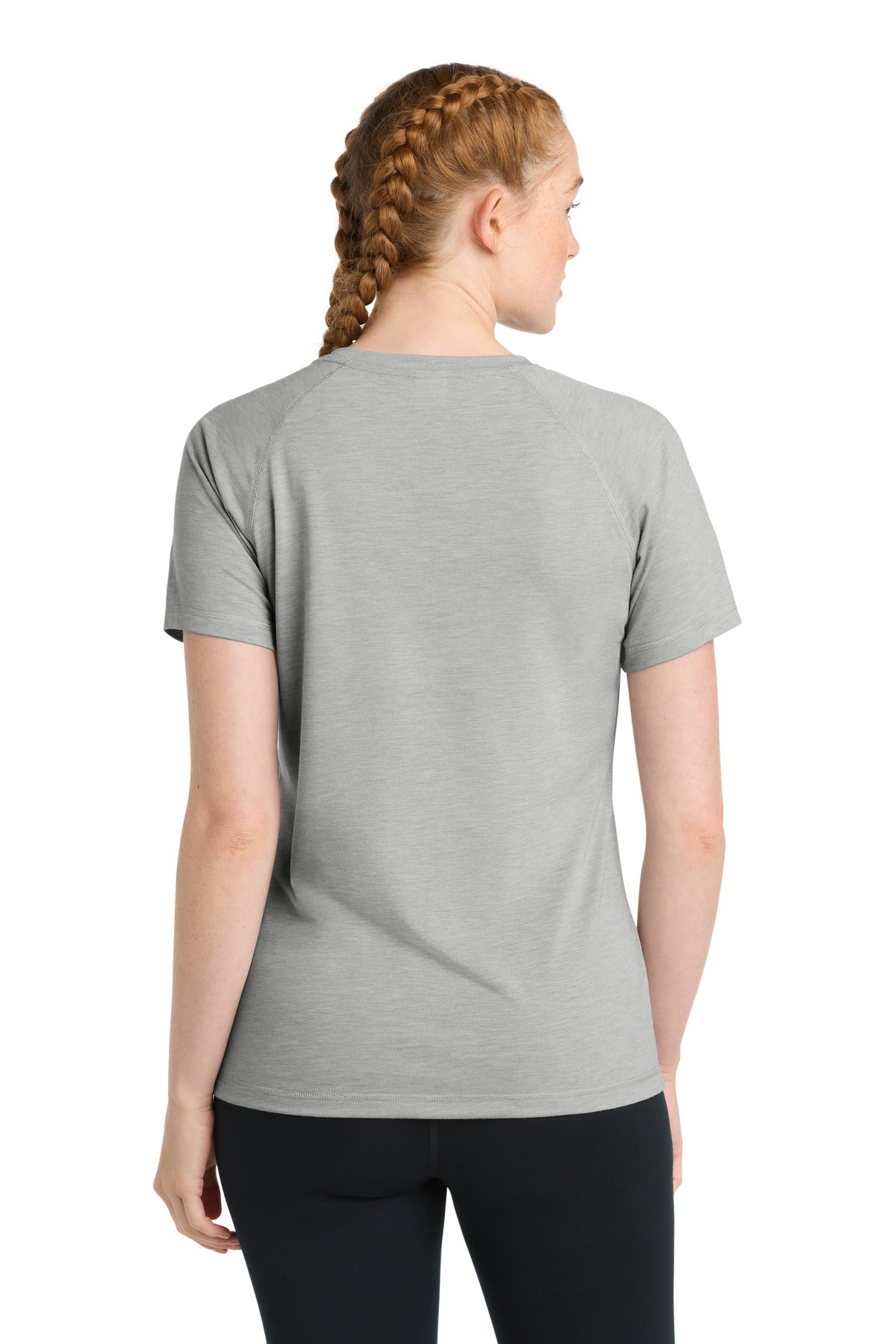 Sport-Tek Women's PosiCharge Tri-Blend Wicking Scoop Neck Raglan Tee. LST400 - Light Grey Heather - back