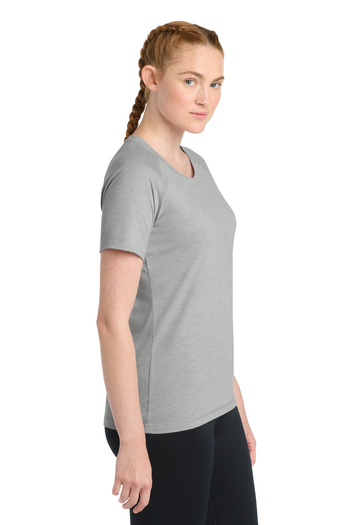 Sport-Tek Women's PosiCharge Tri-Blend Wicking Scoop Neck Raglan Tee. LST400 - Light Grey Heather - side