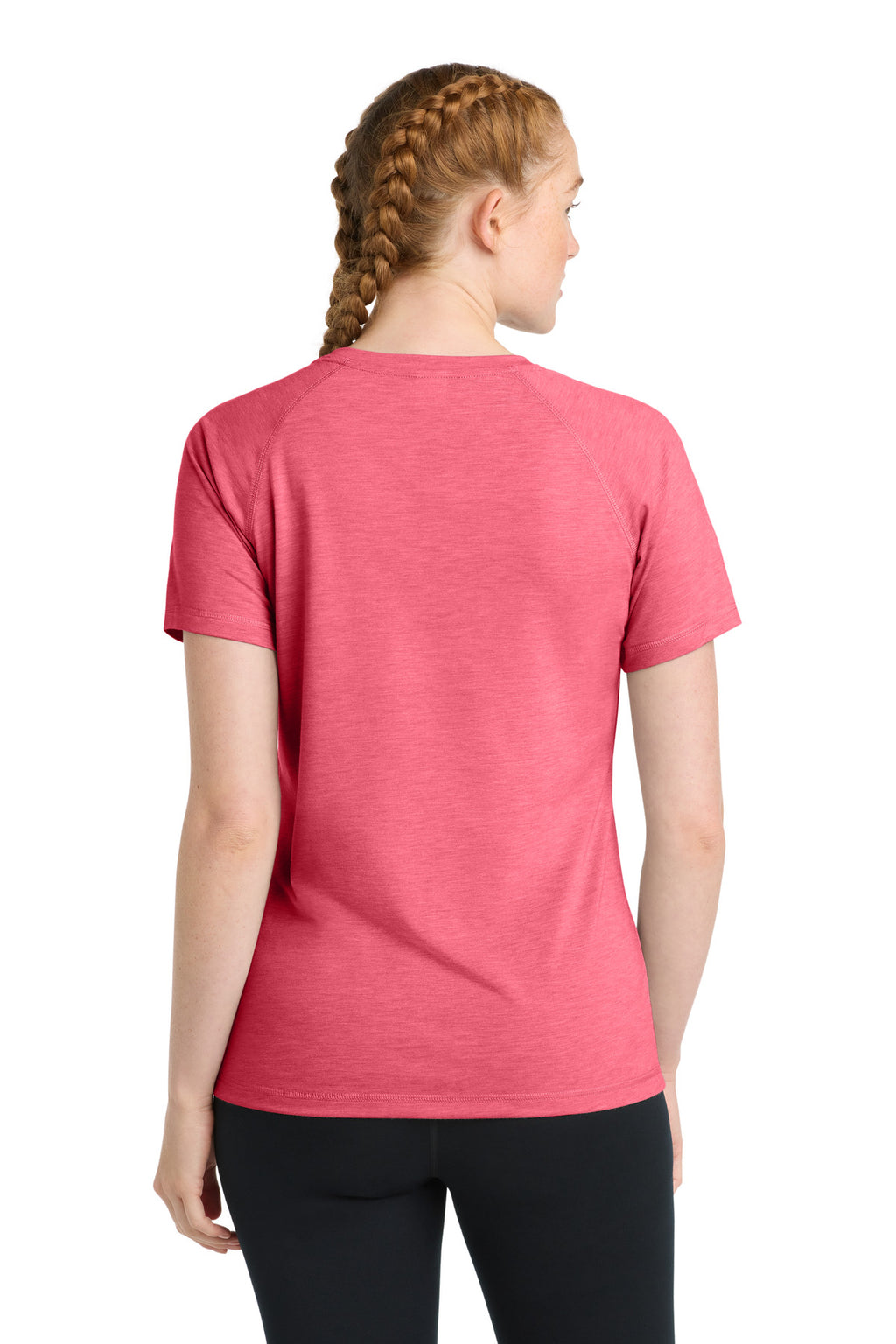 Sport-Tek Women's PosiCharge Tri-Blend Wicking Scoop Neck Raglan Tee. LST400 - Pink Raspberry Heather - back