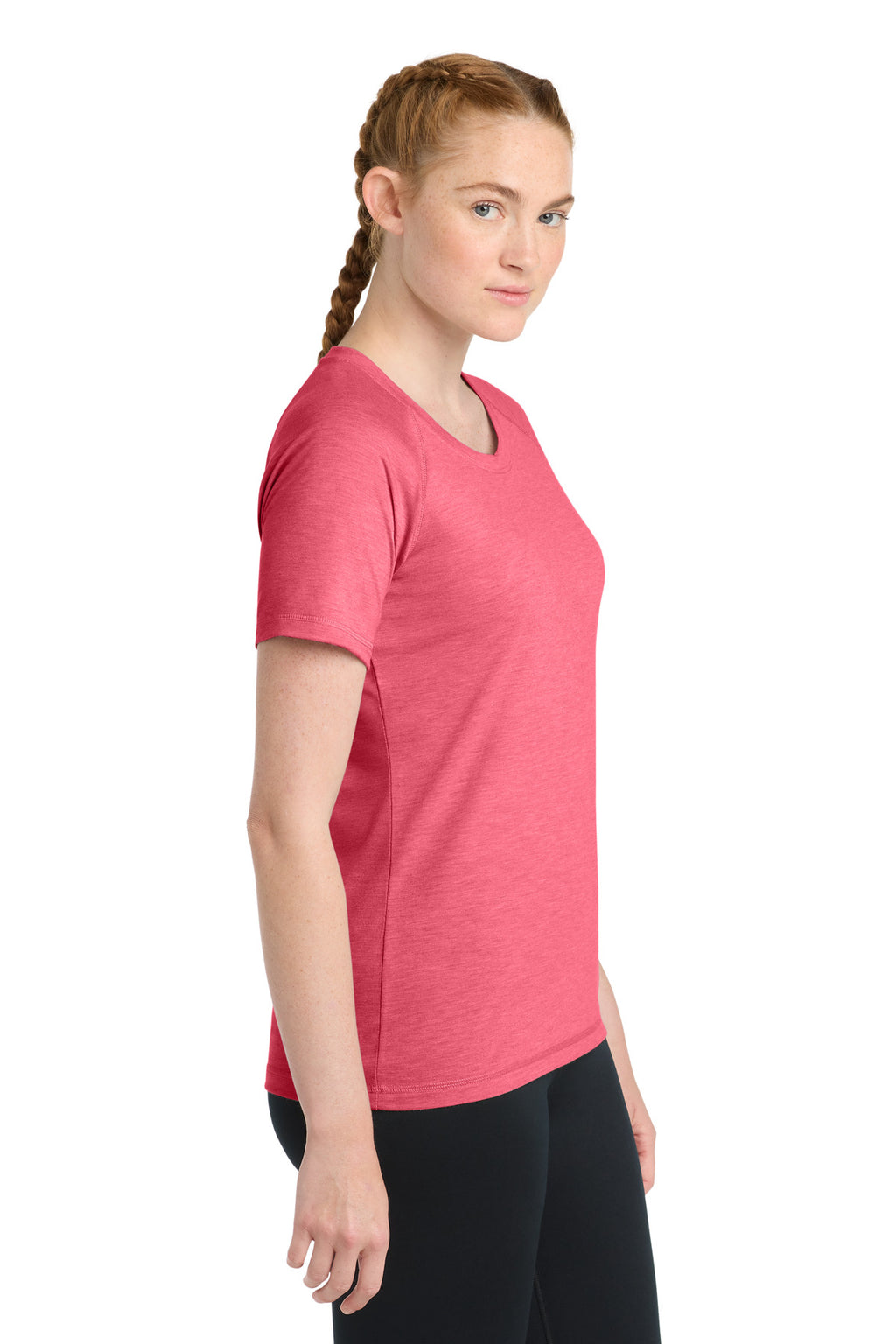 Sport-Tek Women's PosiCharge Tri-Blend Wicking Scoop Neck Raglan Tee. LST400 - Pink Raspberry Heather - side