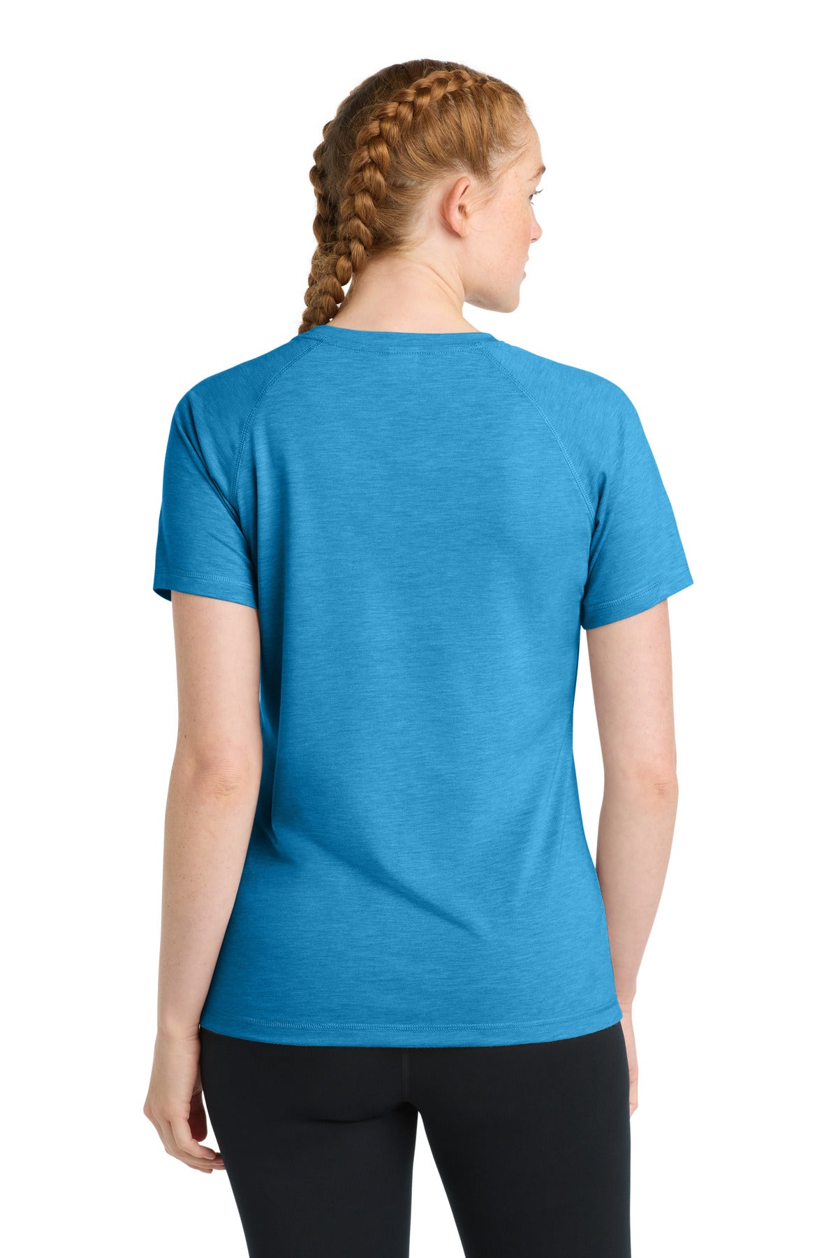 Sport-Tek Women's PosiCharge Tri-Blend Wicking Scoop Neck Raglan Tee. LST400 - Pond Blue Heather - back