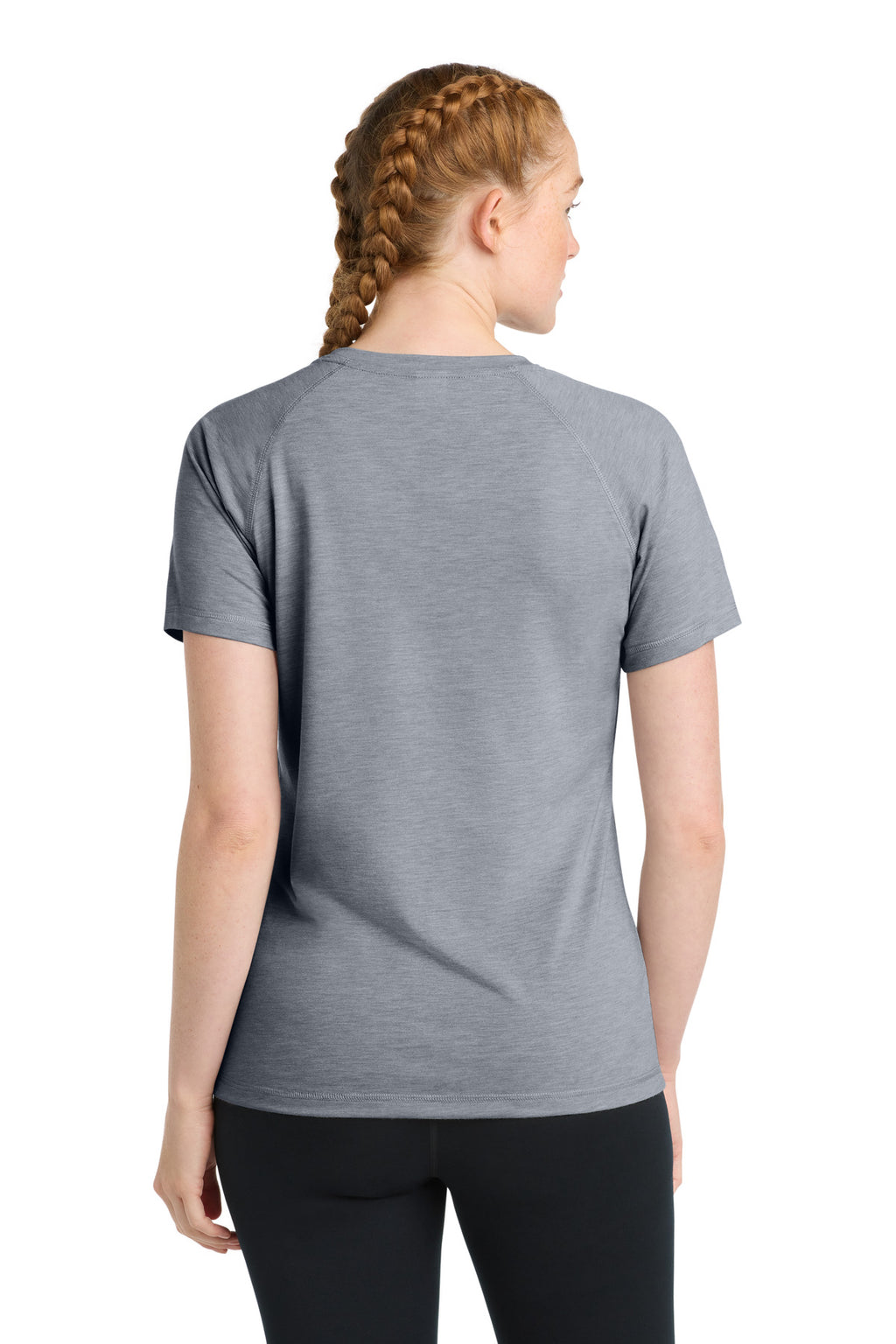 Sport-Tek Women's PosiCharge Tri-Blend Wicking Scoop Neck Raglan Tee. LST400 - True Navy Heather - back