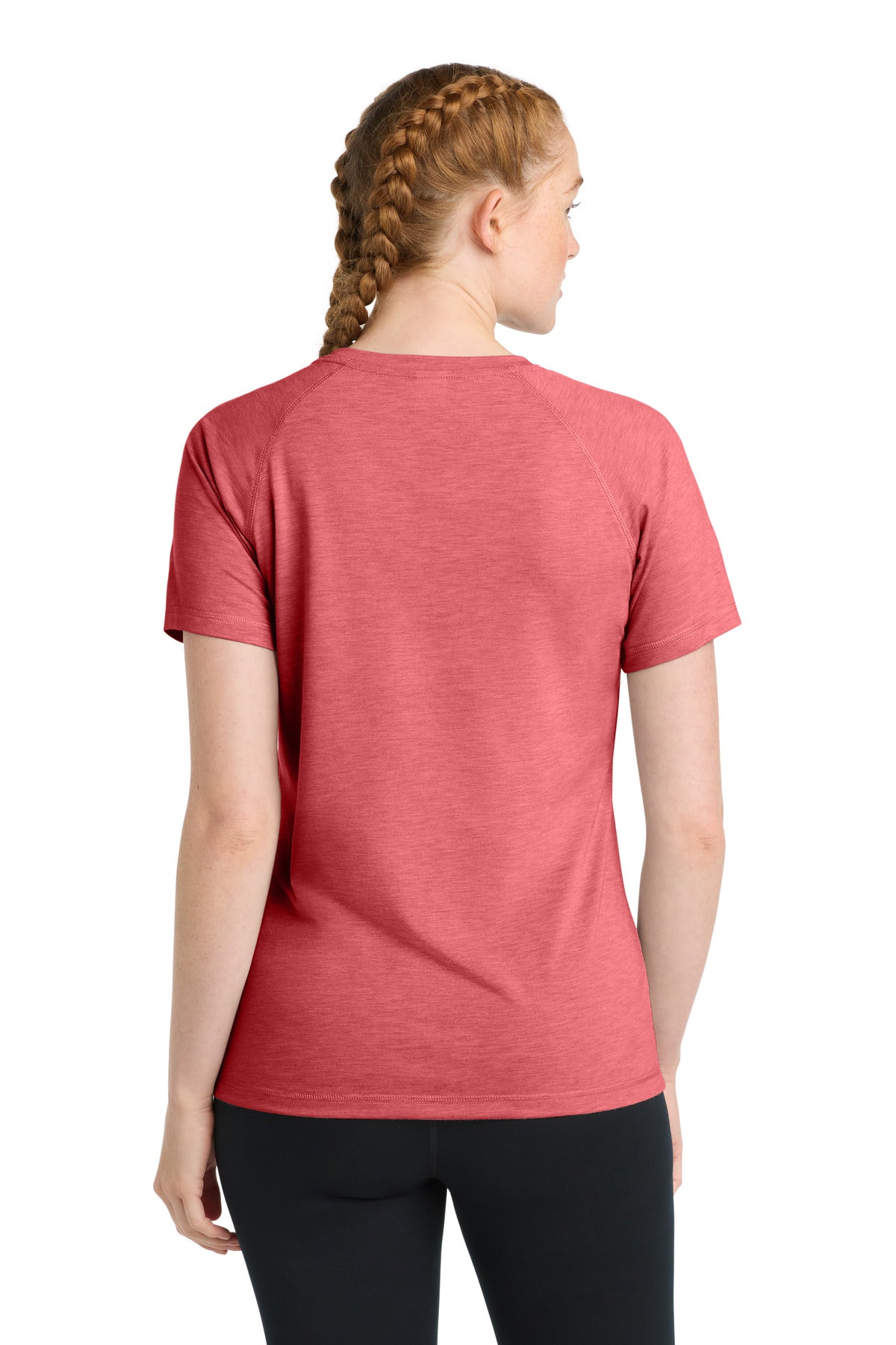 Sport-Tek Women's PosiCharge Tri-Blend Wicking Scoop Neck Raglan Tee. LST400 - True Red Heather - back