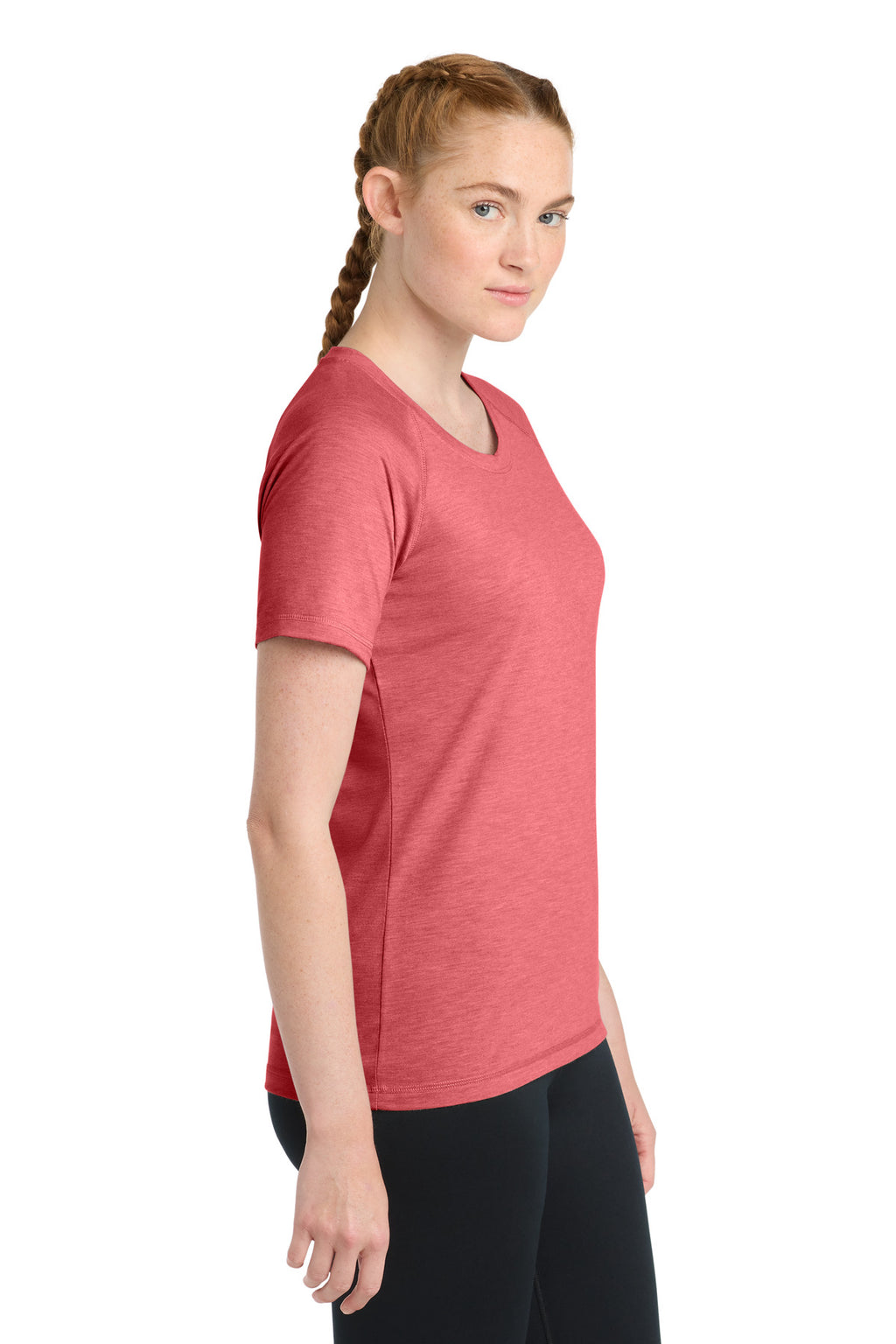 Sport-Tek Women's PosiCharge Tri-Blend Wicking Scoop Neck Raglan Tee. LST400 - True Red Heather - side