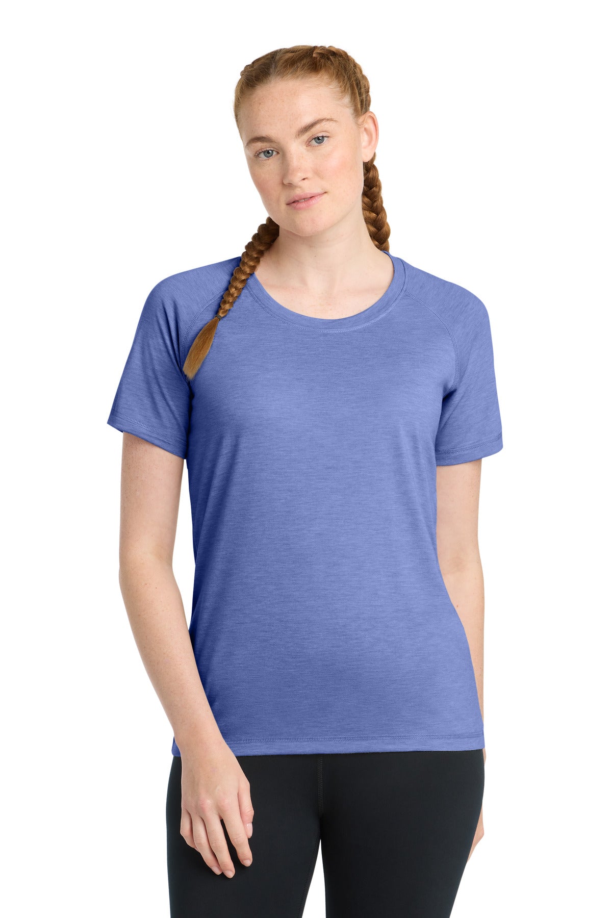 Sport-Tek Women's PosiCharge Tri-Blend Wicking Scoop Neck Raglan Tee. LST400 - True Royal Heather - front
