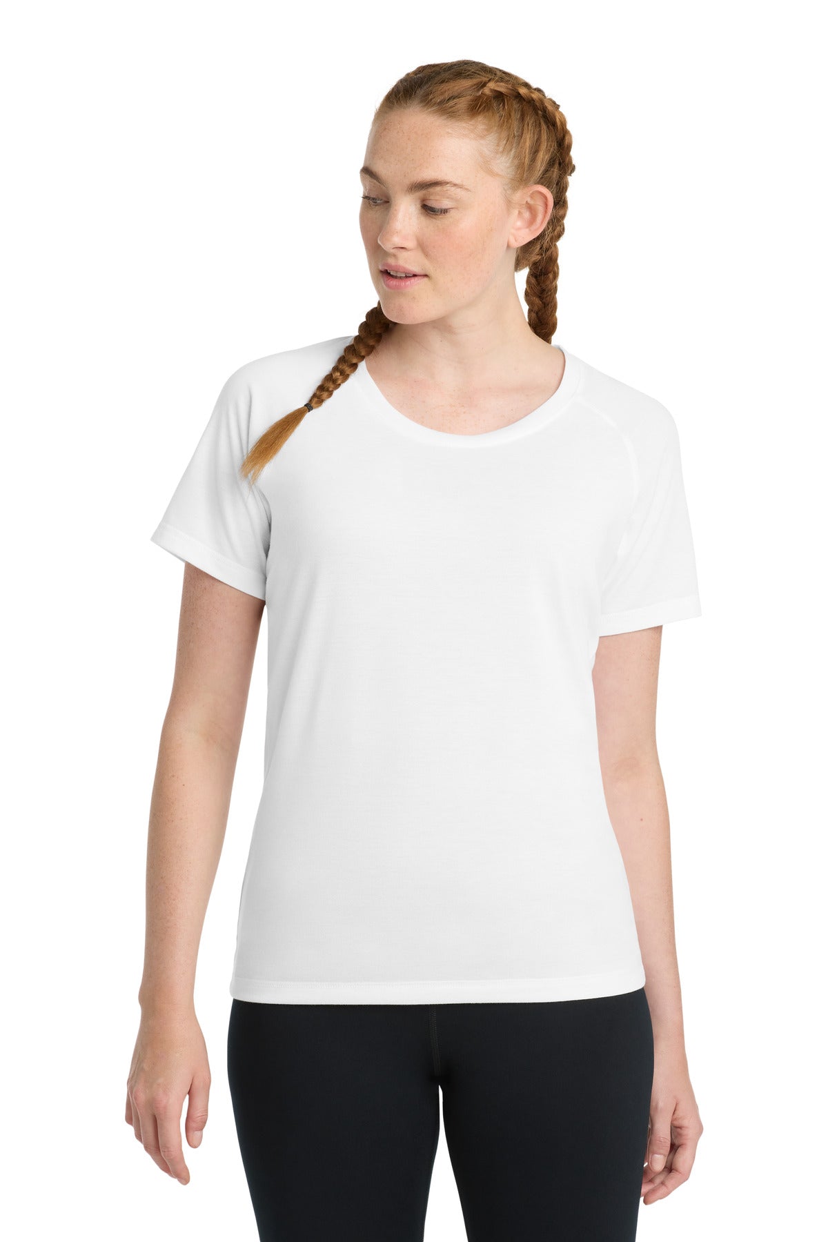 Sport-Tek Women's PosiCharge Tri-Blend Wicking Scoop Neck Raglan Tee. LST400 - White Triad Solid - front