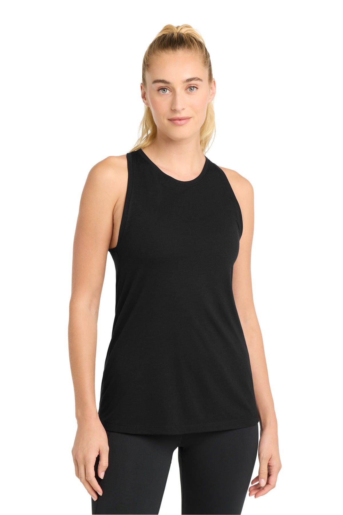 Sport-Tek Women's PosiCharge Tri-Blend Wicking Tank. LST402 - Black Triad Solid - front