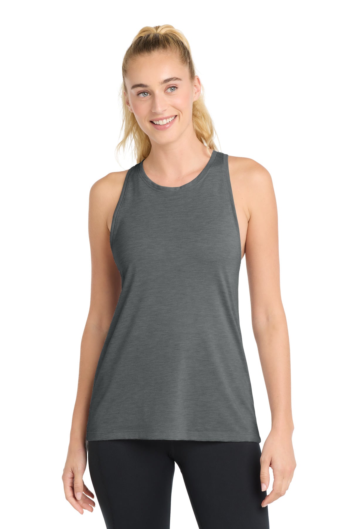 Sport-Tek Women's PosiCharge Tri-Blend Wicking Tank. LST402 - Dark Grey Heather - front