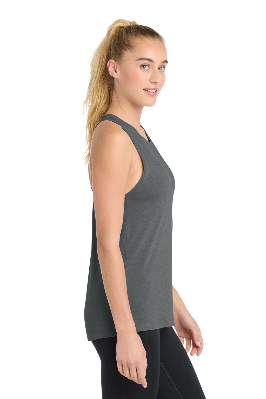 Sport-Tek Women's PosiCharge Tri-Blend Wicking Tank. LST402 - Dark Grey Heather - side