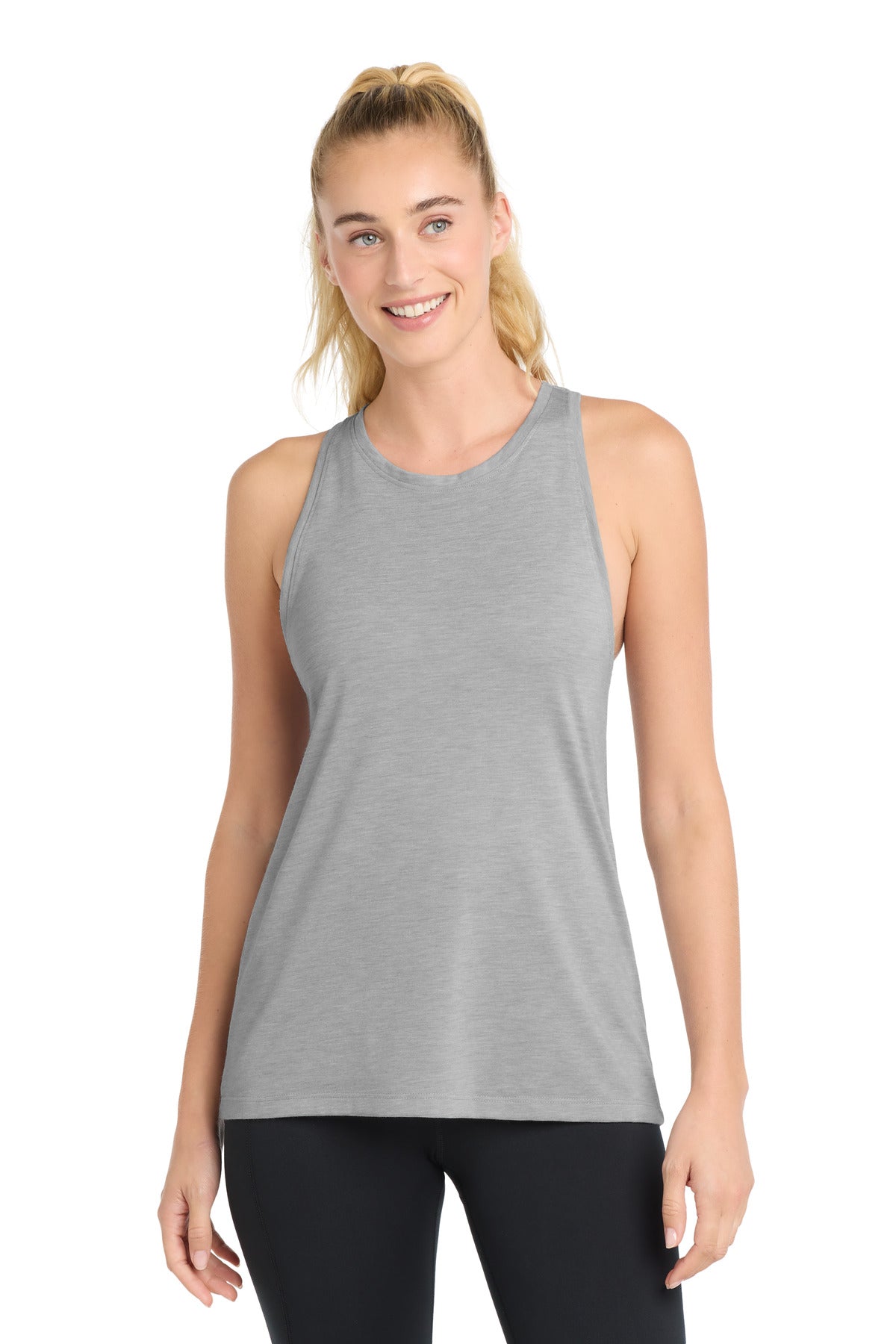 Sport-Tek Women's PosiCharge Tri-Blend Wicking Tank. LST402 - Light Grey Heather - front