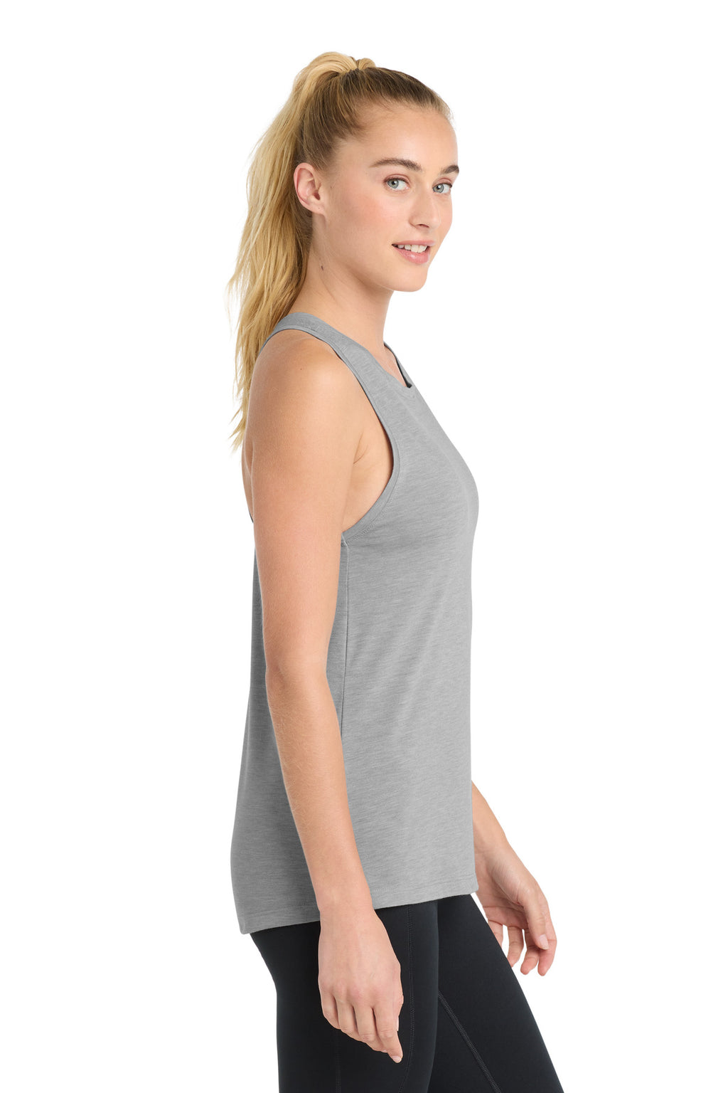 Sport-Tek Women's PosiCharge Tri-Blend Wicking Tank. LST402 - Light Grey Heather - side
