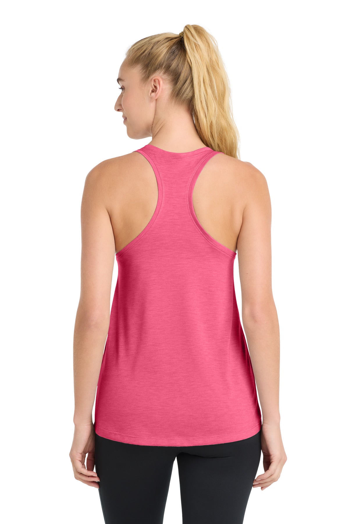 Sport-Tek Women's PosiCharge Tri-Blend Wicking Tank. LST402 - Pink Raspberry Heather - back