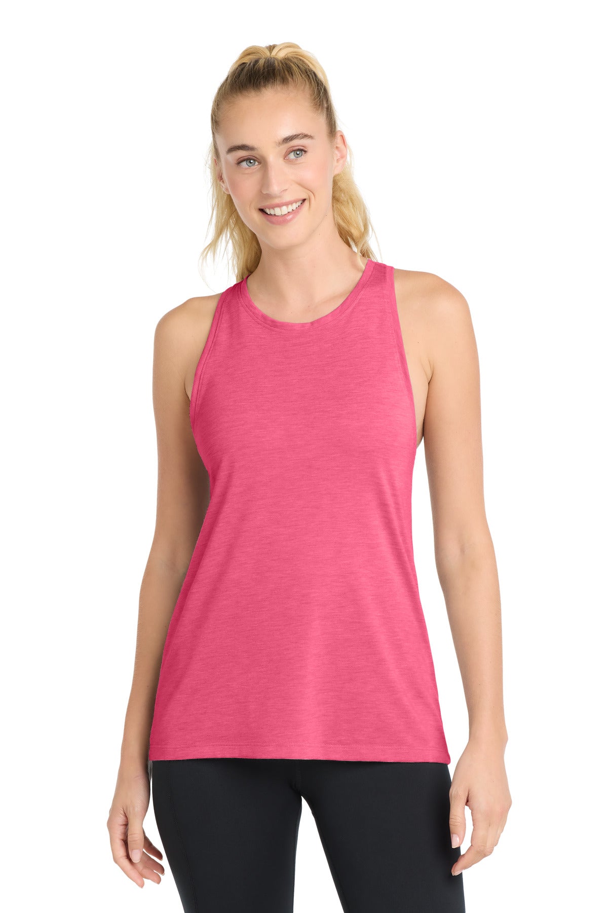 Sport-Tek Women's PosiCharge Tri-Blend Wicking Tank. LST402 - Pink Raspberry Heather - front